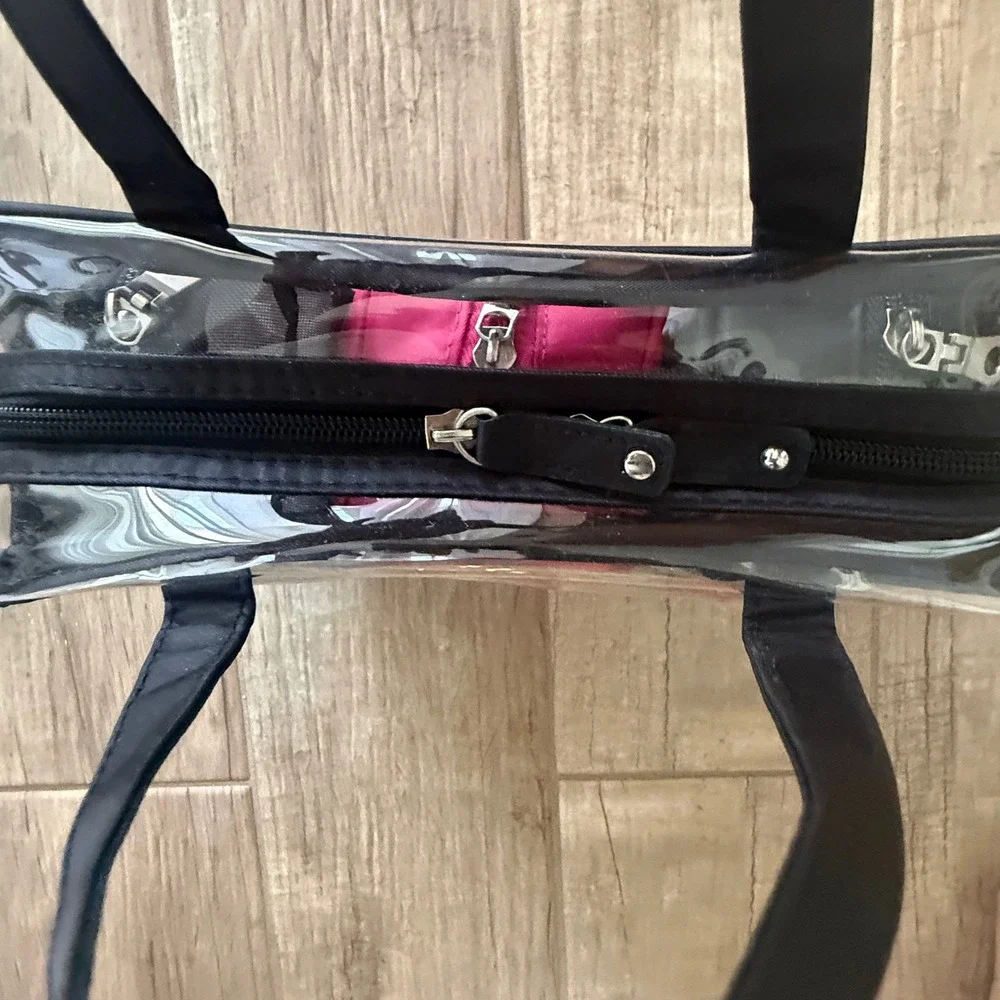 4 Piece Clear Cosmetic Travel Bag Set‎ with Black and Pink Interior Pouches